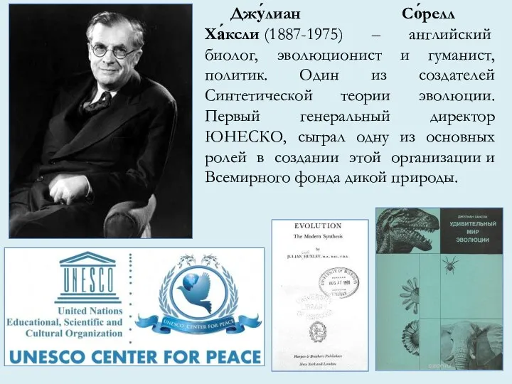 Джу́лиан Со́релл Ха́ксли (1887-1975) – английский биолог, эволюционист и гуманист,