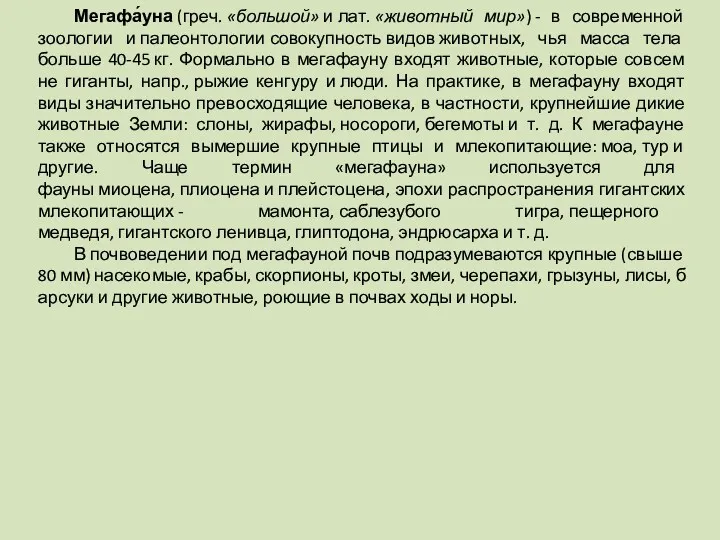 Мегафа́уна (греч. «большой» и лат. «животный мир») - в современной