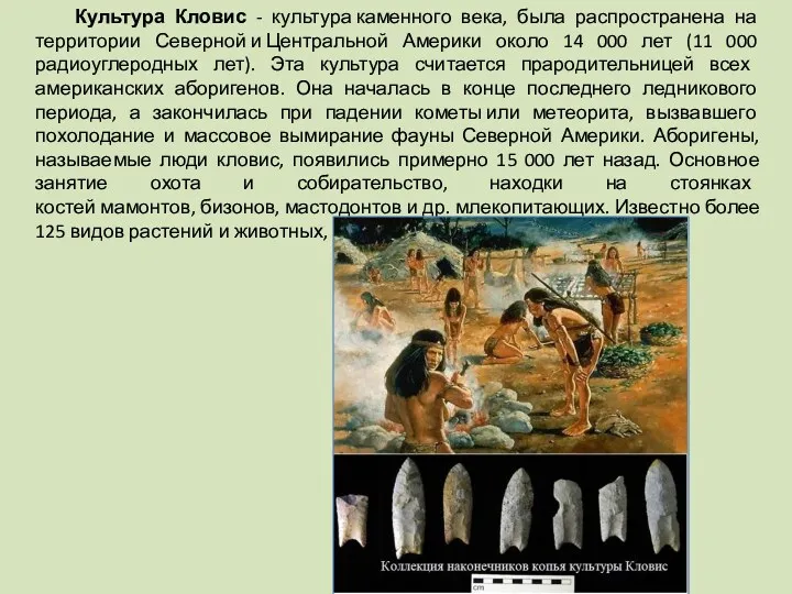 Культура Кловис - культура каменного века, была распространена на территории