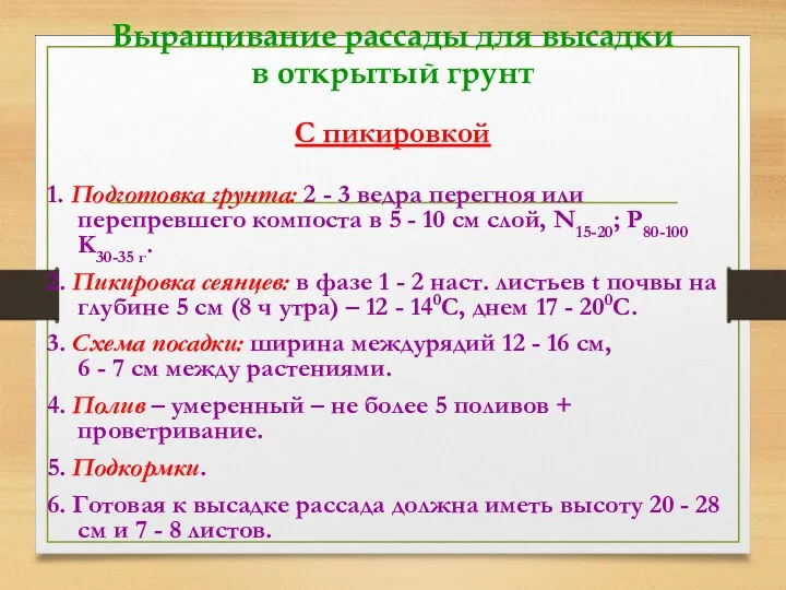 Выращивание рассады для высадки в открытый грунт С пикировкой 1.