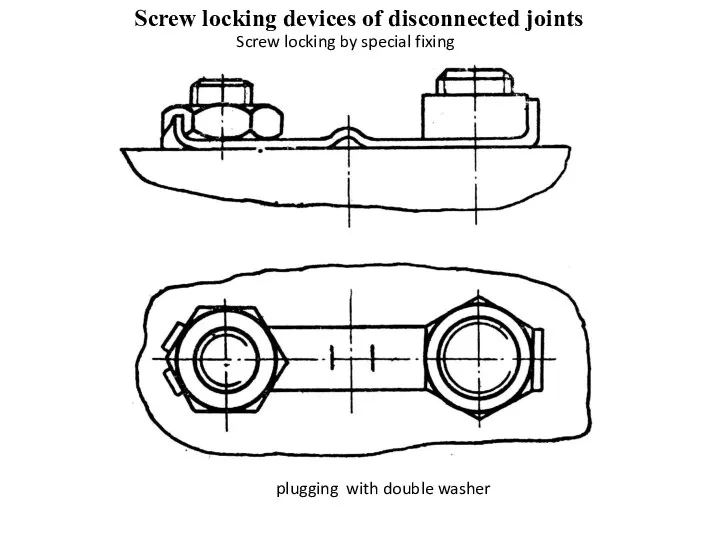 Screw locking devices of disconnected joints Screw locking by special fixing plugging with double washer