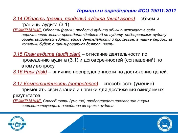 3.14 Область (рамки, пределы) аудита (audit scope) – объем и границы аудита (3.1).