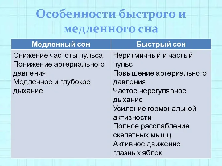 Особенности быстрого и медленного сна