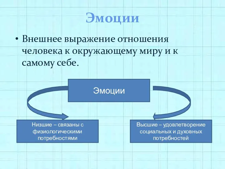 Эмоции Внешнее выражение отношения человека к окружающему миру и к