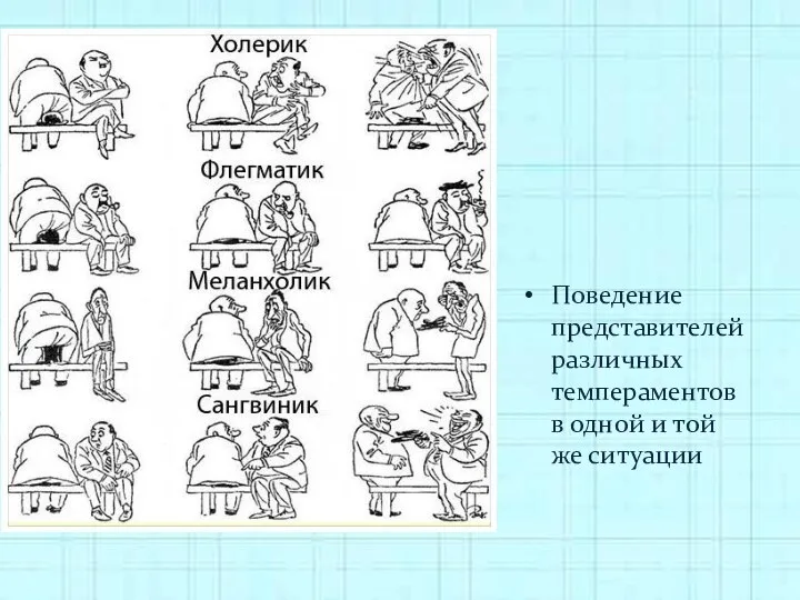 Поведение представителей различных темпераментов в одной и той же ситуации