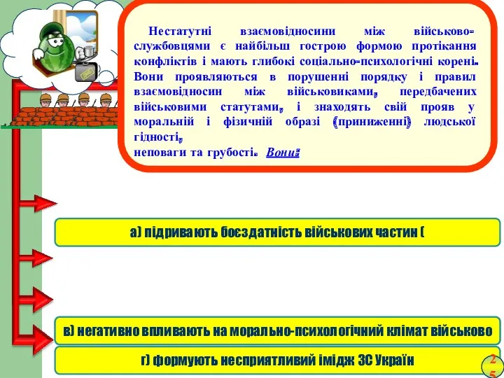 а) підривають боєздатність військових частин ( б) завдають істотної шкоди