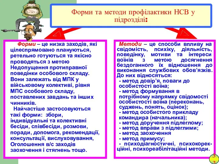 Форми та методи профілактики НСВ у підрозділі: Форми – це