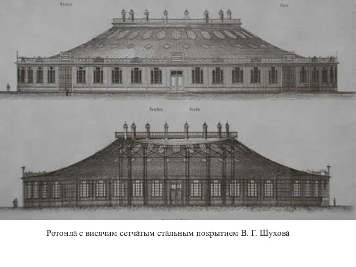 Ротонда с висячим сетчатым стальным покрытием В. Г. Шухова