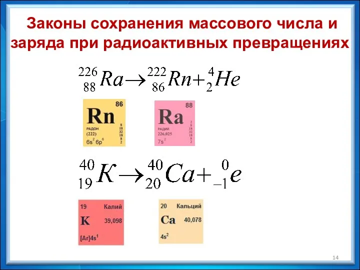 Законы сохранения массового числа и заряда при радиоактивных превращениях