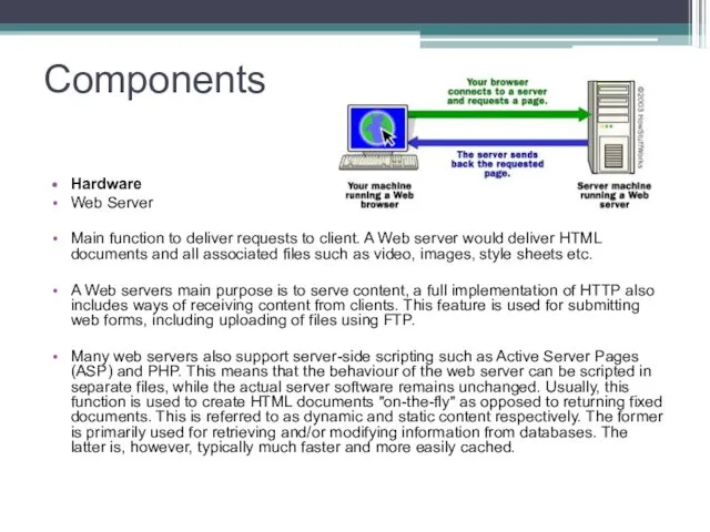 Components Hardware Web Server Main function to deliver requests to