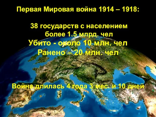 Первая Мировая война 1914 – 1918: 38 государств с населением более 1.5 млрд.
