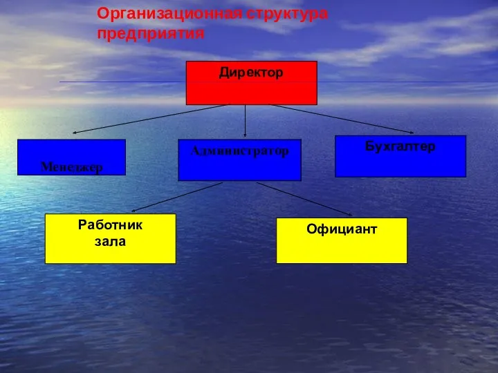 Директор Бухгалтер Менеджер Работник зала Официант Организационная структура предприятия