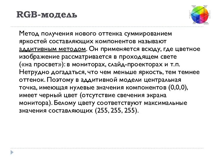 Метод получения нового оттенка суммированием яркостей составляющих компонентов называют аддитивным