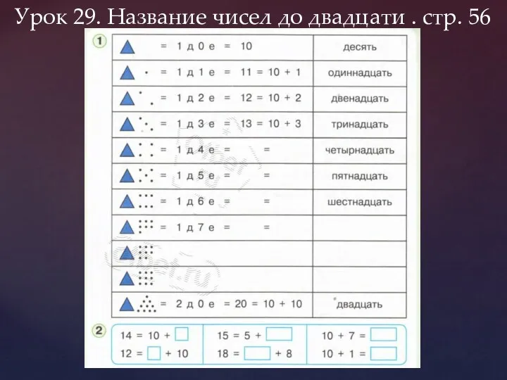 Урок 29. Название чисел до двадцати . стр. 56