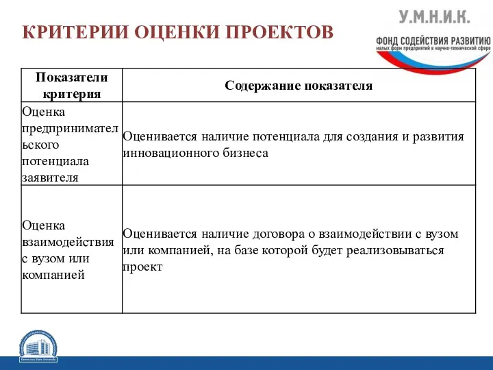 КРИТЕРИИ ОЦЕНКИ ПРОЕКТОВ