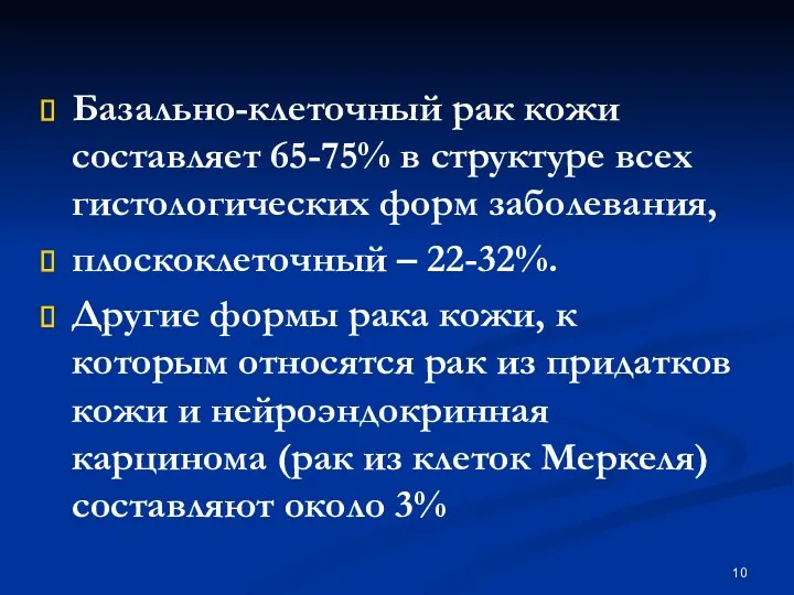 Базально-клеточный рак кожи составляет 65-75% в структуре всех гистологических форм