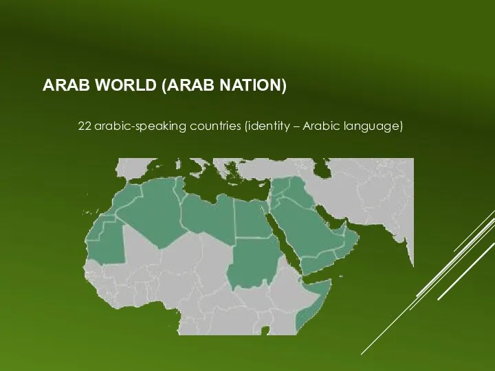 ARAB WORLD (ARAB NATION) 22 arabic-speaking countries (identity – Arabic language)