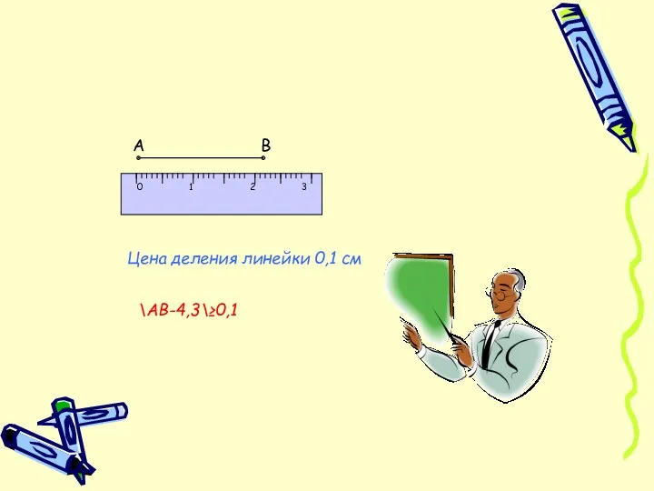 0 1 2 3 А В Цена деления линейки 0,1 см \АВ-4,3\≥0,1