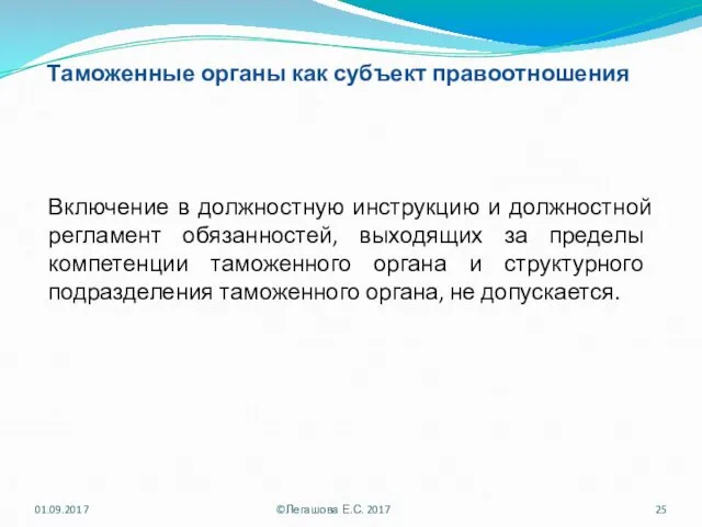 Таможенные органы как субъект правоотношения Включение в должностную инструкцию и должностной регламент обязанностей,