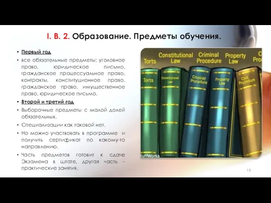 I. B. 2. Образование. Предметы обучения. Первый год все обязательные