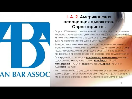 I. A. 2. Американская ассоциация адвокатов. Опрос юристов Опрос 2018