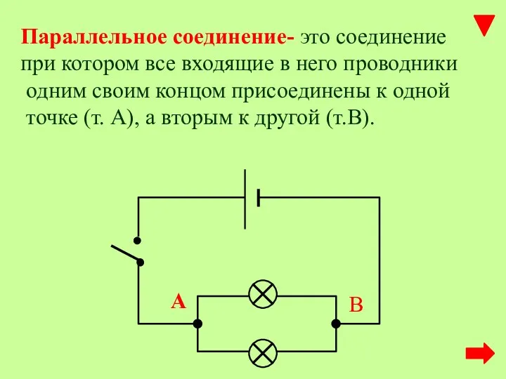 Параллельное соединение- это соединение при котором все входящие в него