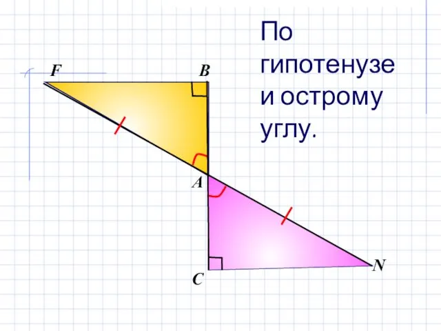 В А С N По гипотенузе и острому углу. F