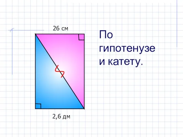 2,6 дм 26 см По гипотенузе и катету.