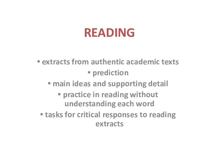 READING extracts from authentic academic texts prediction main ideas and supporting detail practice