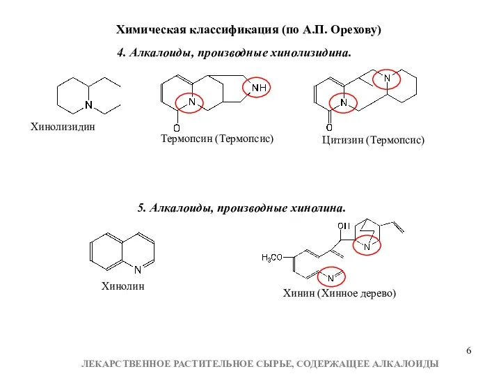 4. Алкалоиды, производные хинолизидина. Хинолизидин Термопсин (Термопсис) Цитизин (Термопсис) Хинин