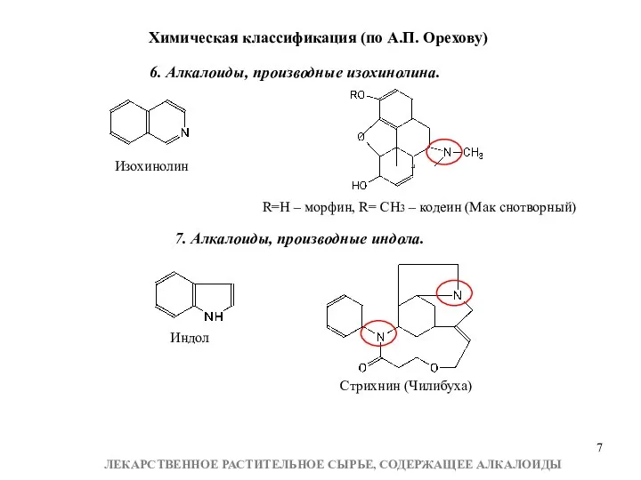 6. Алкалоиды, производные изохинолина. Изохинолин R=H – морфин, R= CH3 – кодеин (Мак