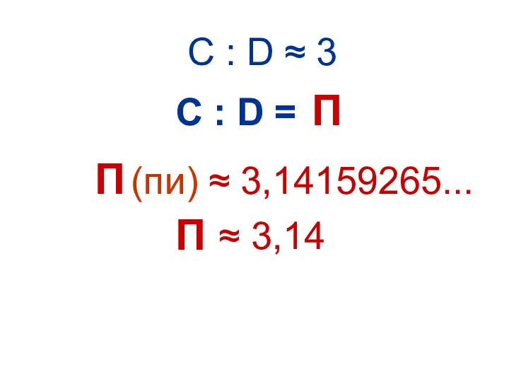 С : D ≈ 3 С : D = (пи) ≈ 3,14159265... ≈