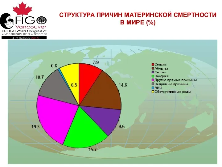 СТРУКТУРА ПРИЧИН МАТЕРИНСКОЙ СМЕРТНОСТИ В МИРЕ (%)