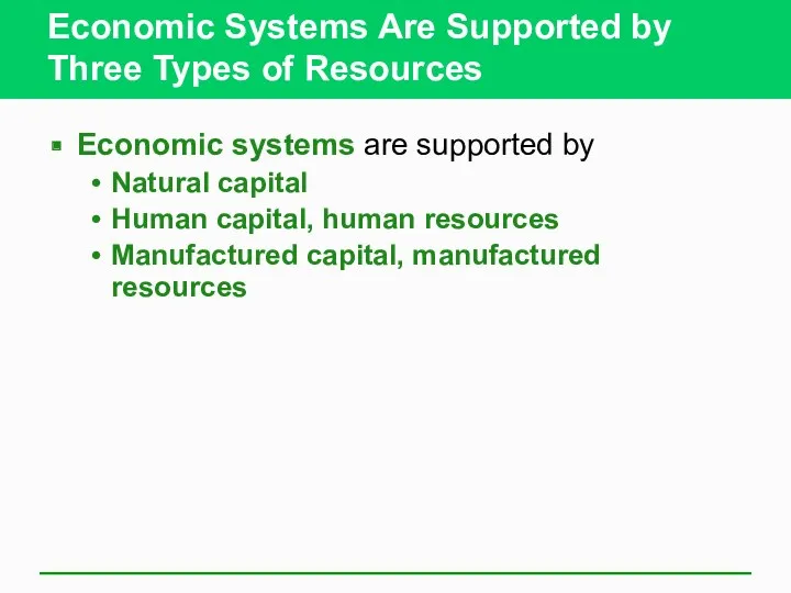Economic Systems Are Supported by Three Types of Resources Economic