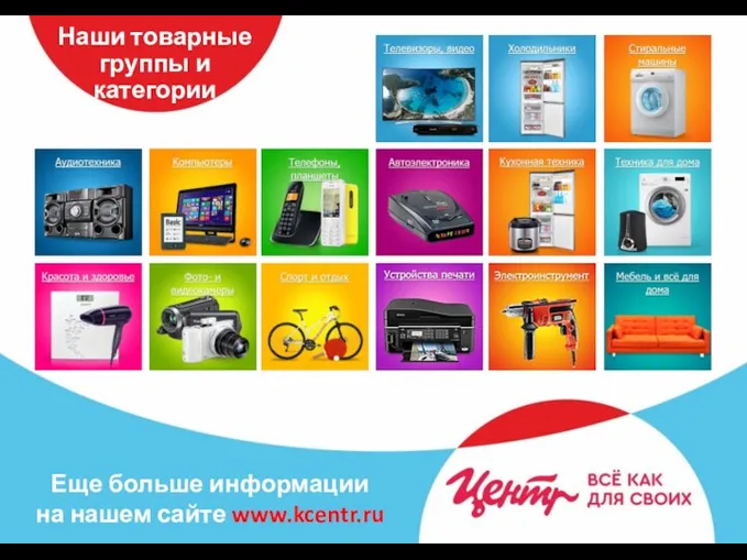 Наши товарные группы и категории Еще больше информации на нашем сайте www.kcentr.ru