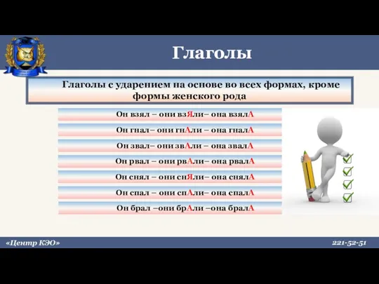 Глаголы с ударением на основе во всех формах, кроме формы