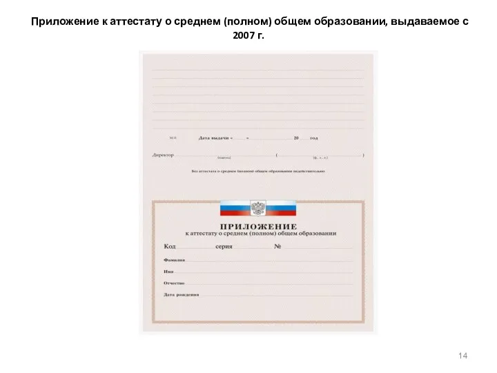 Приложение к аттестату о среднем (полном) общем образовании, выдаваемое с 2007 г.