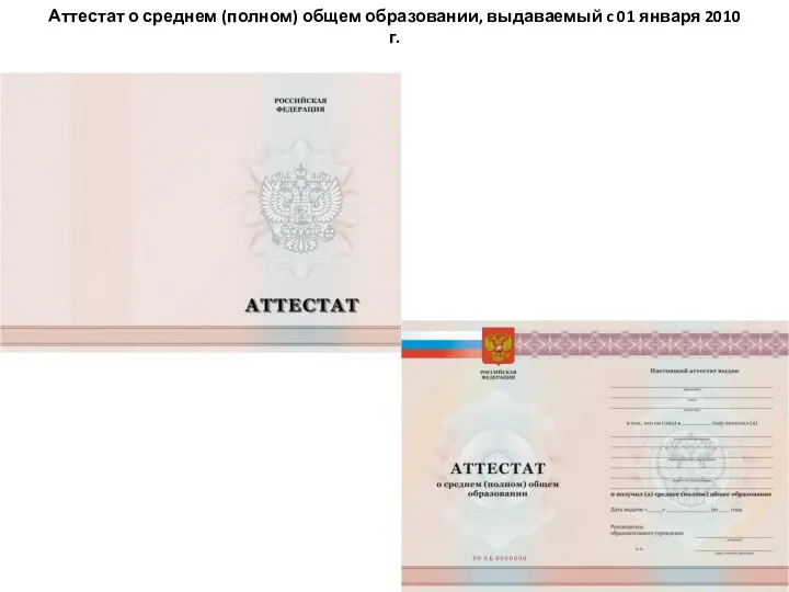 Аттестат о среднем (полном) общем образовании, выдаваемый c 01 января 2010 г.