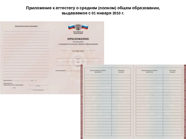 Приложение к аттестату о среднем (полном) общем образовании, выдаваемое с 01 января 2010 г.