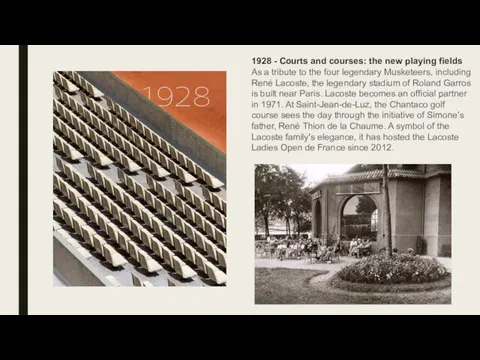 1928 - Courts and courses: the new playing fields As