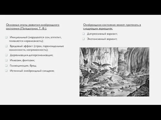 Основные этапы развития онейроидного состояния (Пападопулос Т. Ф.): Инициальный (нарушается