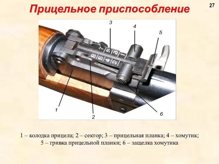 Прицельное приспособление 1 – колодка прицела; 2 – сектор; 3