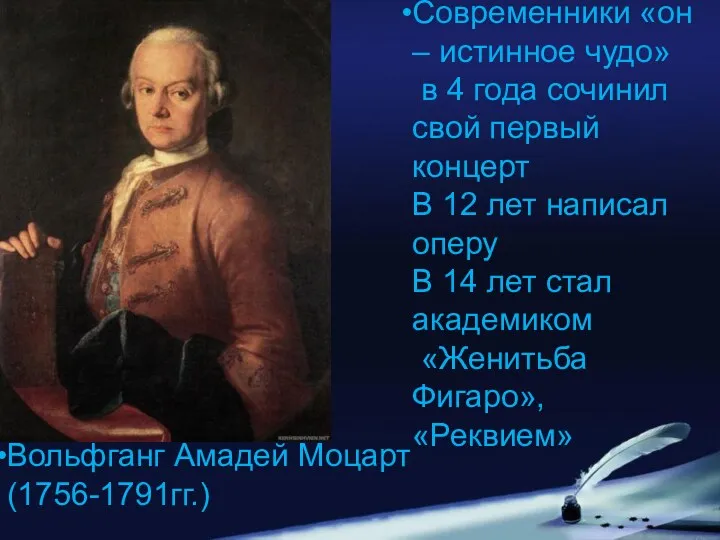 Вольфганг Амадей Моцарт (1756-1791гг.) Современники «он – истинное чудо» в