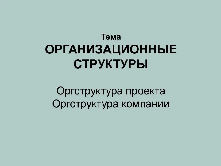 Тема ОРГАНИЗАЦИОННЫЕ СТРУКТУРЫ Оргструктура проекта Оргструктура компании