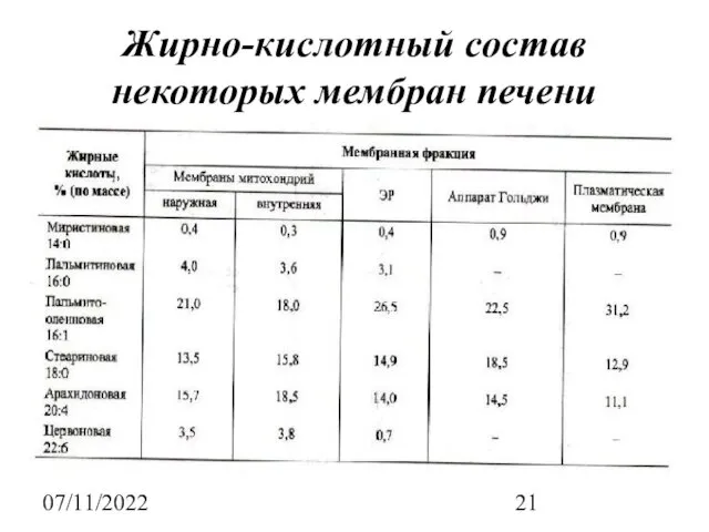 07/11/2022 Жирно-кислотный состав некоторых мембран печени