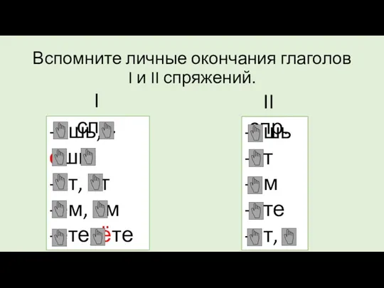 Вспомните личные окончания глаголов I и II спряжений. -ешь, ёшь