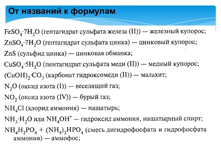 От названий к формулам