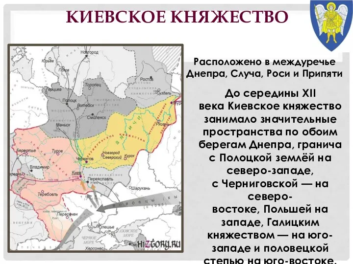 КИЕВСКОЕ КНЯЖЕСТВО Расположено в междуречье Днепра, Случа, Роси и Припяти