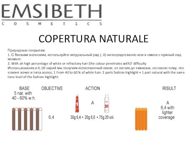 COPERTURA NATURALE Природные покрытия: 1. С белыми волосами, используйте натуральный