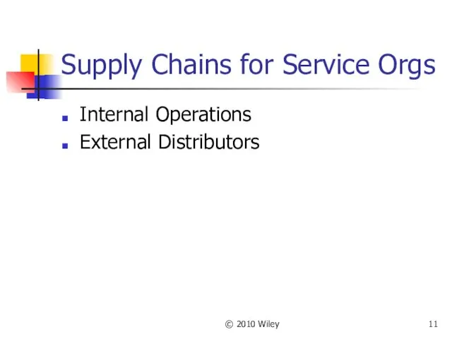 © 2010 Wiley Supply Chains for Service Orgs Internal Operations External Distributors